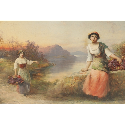 1153 - J.M. COLVIN, BRITISH ARTIST. A 19TH CENTURY OIL ON CANVAS two ladies collecting fruit - glazed gilt ... 