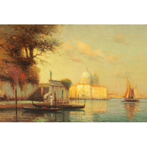 1156 - GEORGE NOEL BOUVARD.(1912-1975) OIL ON CANVAS. A Venician scene titled on reverse 'SANTA MARIA DELLA... 