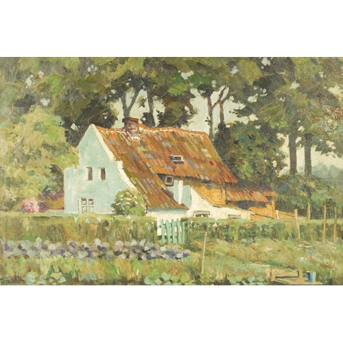 1157 - AN EARLY 20TH CENTURY IMPASTO OIL ON CANVAS COUNTRY COTTAGE LANDSCAPE - indistinctly signed, mounted... 