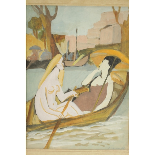 1163 - A 19TH CENTURY OIL ON BOARD SIGNED MATELDA CAPISANI OF FIGURES ON A BOAT signed and dated - in glaze... 