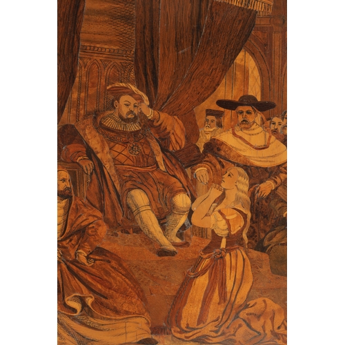 1167 - A 19TH CENTURY ORMOLU MOUNTED MARQUETRY WALL PANEL Depicting King Henry VIII within an ebony border ... 