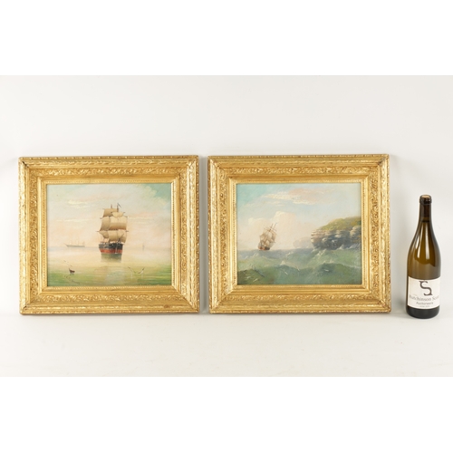 1168 - E.K. REDMORE. A PAIR OF 19TH CENTURY OIL ON PANELS depicting seascapes - mounted in gilt moulded fra... 