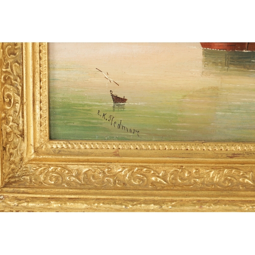 1168 - E.K. REDMORE. A PAIR OF 19TH CENTURY OIL ON PANELS depicting seascapes - mounted in gilt moulded fra... 