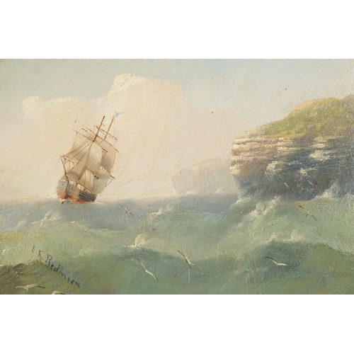 1168 - E.K. REDMORE. A PAIR OF 19TH CENTURY OIL ON PANELS depicting seascapes - mounted in gilt moulded fra... 