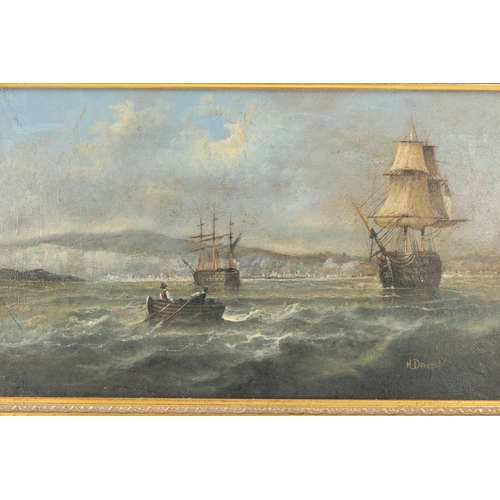 1174 - H. DARBY. 20TH CENTURY OIL ON BOARD. Seascape on the Dover coast signed lower right - in gilt moulde... 