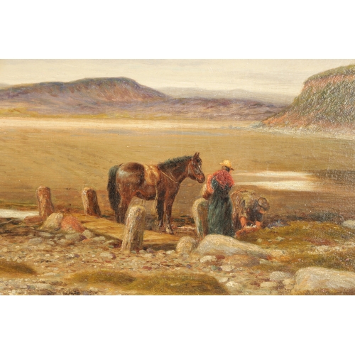 1175 - JOHN CRANE (1850-1915) OIL ON CANVAS. Titled on reverse 'Morcombe Bay, Fishfolk Gathering Mussels' s... 