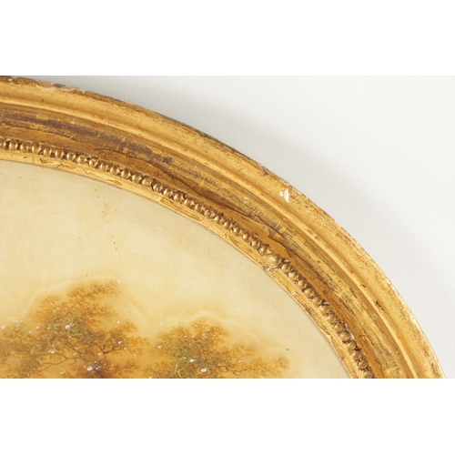 1189 - A LATE 19TH CENTURY OVAL OIL ON TIN. Hunting scene with horse and rider following two hounds - in a ... 