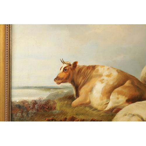 1191 - JOHN W. MORRIS (1865-1924) A LARGE OIL ON CANVAS. Cattle and sheep resting, signed lower left - in g... 