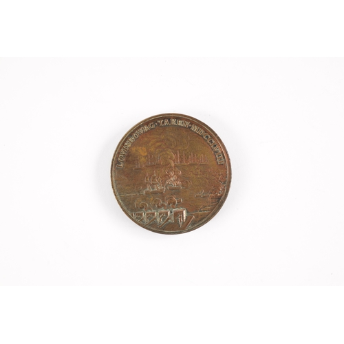 825 - A RARE COPPER MEDAL COMMEMORATING THE CAPTURE OF LOUISBOURG IN 1758 depiction the naval battle at Lo... 