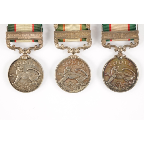 894 - THREE INDIAN GENERAL SERVICE MEDALS 1936-39 all three with NORTH WEST FRONTIER clasps presented to '... 