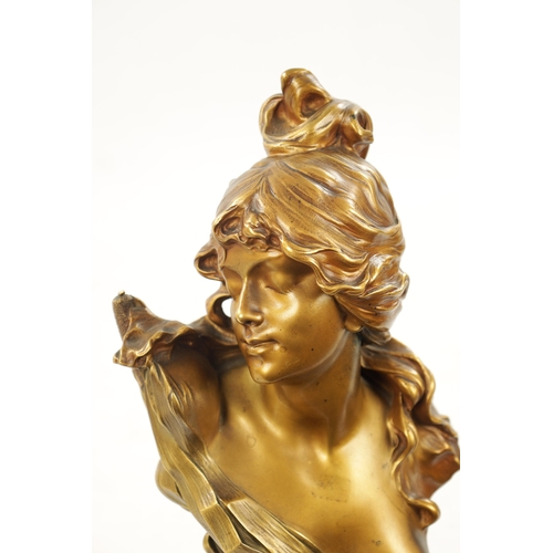 928 - CHARLES JULES LEONARD. A FRENCH ART NOUVEAU GILT BRONZE BUST C.1900 modelled as a young maiden with ... 