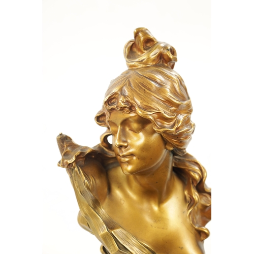 928 - CHARLES JULES LEONARD. A FRENCH ART NOUVEAU GILT BRONZE BUST C.1900 modelled as a young maiden with ... 