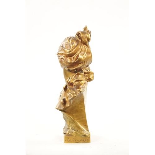 928 - CHARLES JULES LEONARD. A FRENCH ART NOUVEAU GILT BRONZE BUST C.1900 modelled as a young maiden with ... 