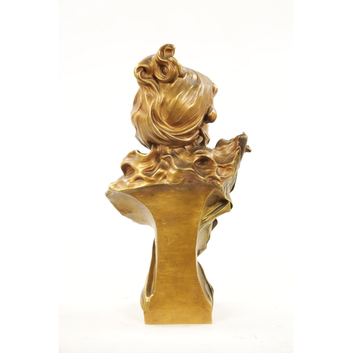 928 - CHARLES JULES LEONARD. A FRENCH ART NOUVEAU GILT BRONZE BUST C.1900 modelled as a young maiden with ... 