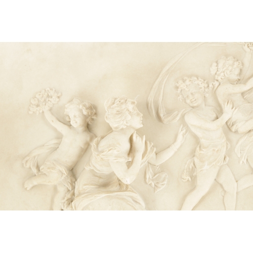 929 - A LATE 19TH CENTURY CAST COMPOSITE WHITE MARBLE CLASSICAL PLAQUE BY J. P. MYERS DATED 1882, fitted b... 