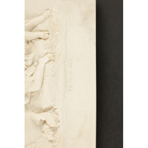 929 - A LATE 19TH CENTURY CAST COMPOSITE WHITE MARBLE CLASSICAL PLAQUE BY J. P. MYERS DATED 1882, fitted b... 