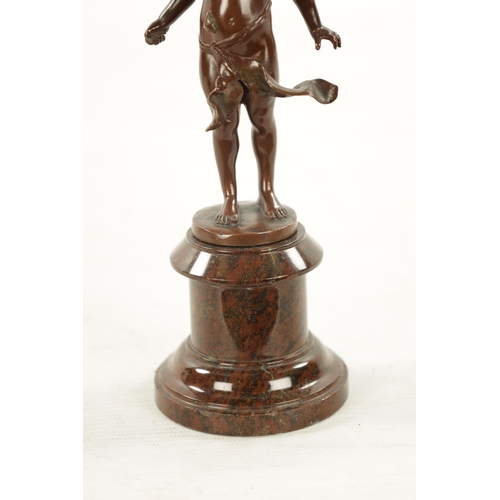 931 - A SMALL 19TH CENTURY BROWN PATINATED BRONZE OF A BOY depicted with a beetle on his belly, mounted on... 