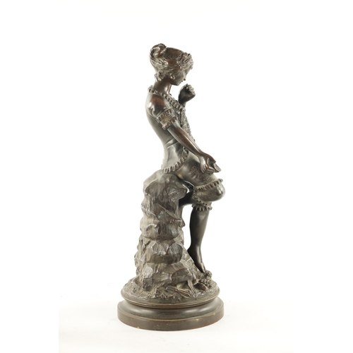 933 - GUSTAVE REY. A 19TH CENTURY FRENCH BRONZE FIGURE OF A YOUNG LADY in bathing clothes seated on a rock... 