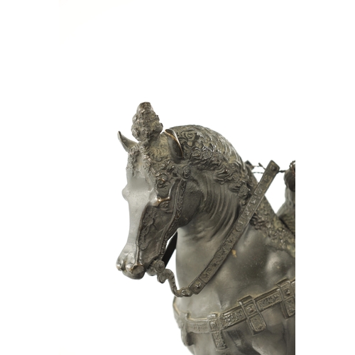 935 - A 19TH CENTURY BRONZE EQUESTRIAN STATUE OF BARTOLOMEO COLLEONI in full armour seated on horse back -... 