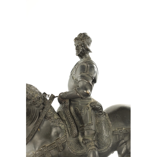 935 - A 19TH CENTURY BRONZE EQUESTRIAN STATUE OF BARTOLOMEO COLLEONI in full armour seated on horse back -... 