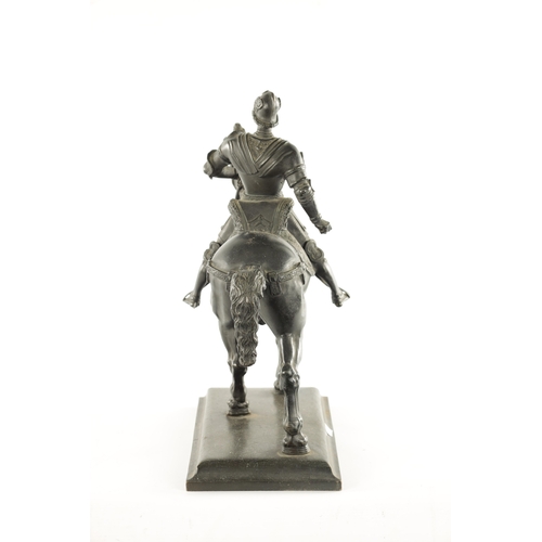 935 - A 19TH CENTURY BRONZE EQUESTRIAN STATUE OF BARTOLOMEO COLLEONI in full armour seated on horse back -... 