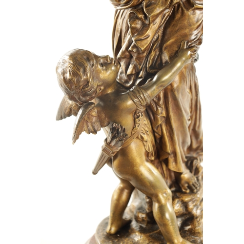 938 - JEAN BULIO (FRENCH 1827 - 1911) A 19TH CENTURY GILT BRONZE FIGURE DEPICTING ‘PSYCHE AND LOVE’ on a m... 