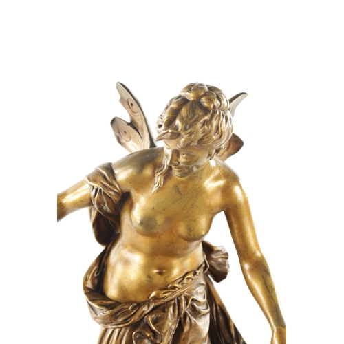 938 - JEAN BULIO (FRENCH 1827 - 1911) A 19TH CENTURY GILT BRONZE FIGURE DEPICTING ‘PSYCHE AND LOVE’ on a m... 