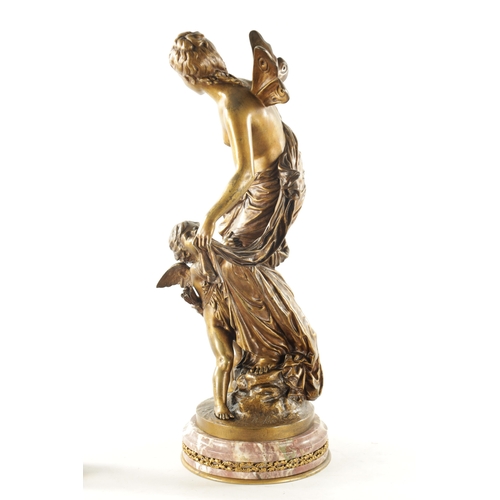 938 - JEAN BULIO (FRENCH 1827 - 1911) A 19TH CENTURY GILT BRONZE FIGURE DEPICTING ‘PSYCHE AND LOVE’ on a m... 