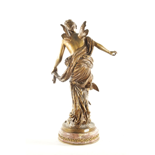 938 - JEAN BULIO (FRENCH 1827 - 1911) A 19TH CENTURY GILT BRONZE FIGURE DEPICTING ‘PSYCHE AND LOVE’ on a m... 