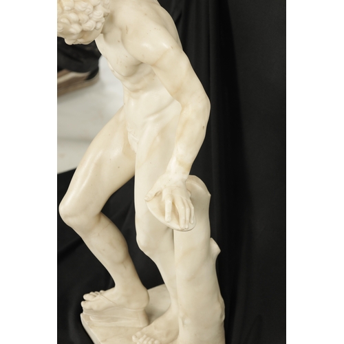 947 - A 19TH CENTURY ITALIAN CARRERA MARBLE SCULPTURE OF A DANCING FAUN ON LATER SQUARE COLUMN BASE - unsi... 