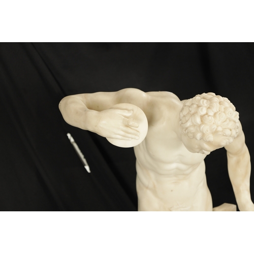 947 - A 19TH CENTURY ITALIAN CARRERA MARBLE SCULPTURE OF A DANCING FAUN ON LATER SQUARE COLUMN BASE - unsi... 