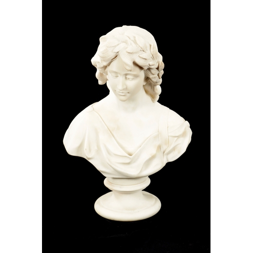 949 - A LATE 19TH CENTURY ALABASTER BUST OF A YOUNG LADY SIGNED G. CAPELLI with ivy band in her hair - sig... 