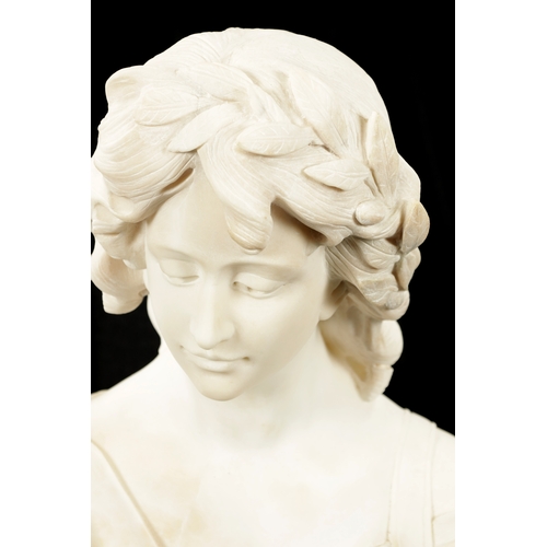 949 - A LATE 19TH CENTURY ALABASTER BUST OF A YOUNG LADY SIGNED G. CAPELLI with ivy band in her hair - sig... 