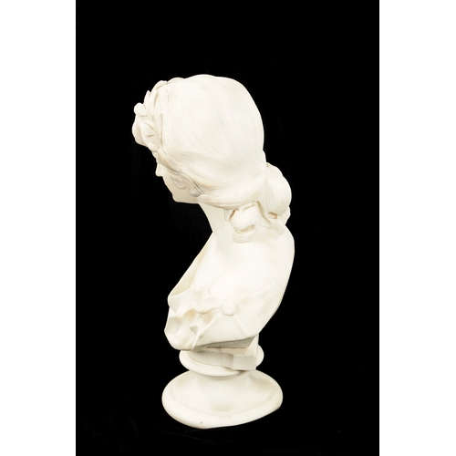 949 - A LATE 19TH CENTURY ALABASTER BUST OF A YOUNG LADY SIGNED G. CAPELLI with ivy band in her hair - sig... 