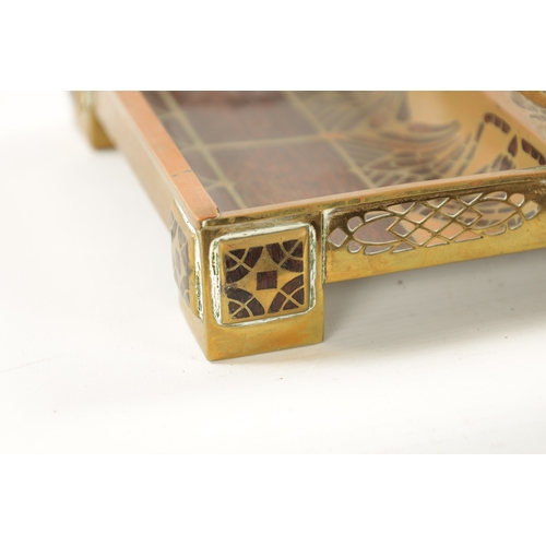 950 - ERHARD & SOHNE, A ROSEWOOD AND BRASS INLAID INK STAND of rectangular form, central circular inkwell ... 