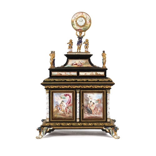 959 - A FINE AND RARE EARLY/MID 19TH CENTURY AUSTRIAN EBONISED, PRESSED BRASS MOUNTED AND VIENNESE ENAMELL... 