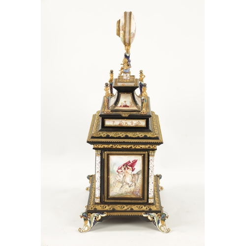 959 - A FINE AND RARE EARLY/MID 19TH CENTURY AUSTRIAN EBONISED, PRESSED BRASS MOUNTED AND VIENNESE ENAMELL... 