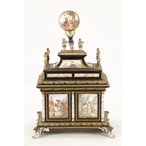 959 - A FINE AND RARE EARLY/MID 19TH CENTURY AUSTRIAN EBONISED, PRESSED BRASS MOUNTED AND VIENNESE ENAMELL... 