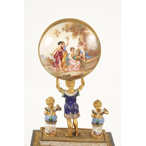 959 - A FINE AND RARE EARLY/MID 19TH CENTURY AUSTRIAN EBONISED, PRESSED BRASS MOUNTED AND VIENNESE ENAMELL... 