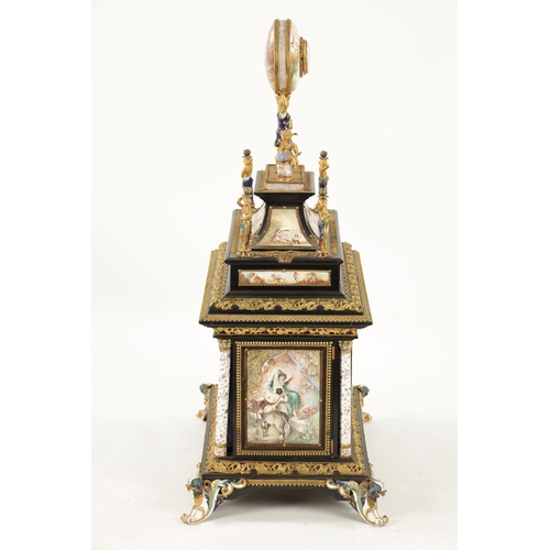 959 - A FINE AND RARE EARLY/MID 19TH CENTURY AUSTRIAN EBONISED, PRESSED BRASS MOUNTED AND VIENNESE ENAMELL... 