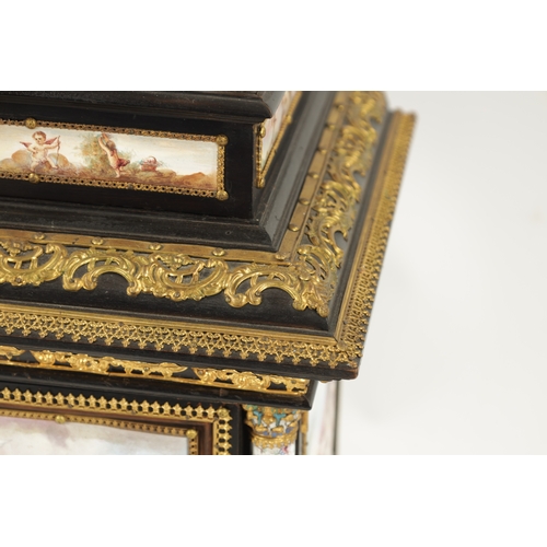 959 - A FINE AND RARE EARLY/MID 19TH CENTURY AUSTRIAN EBONISED, PRESSED BRASS MOUNTED AND VIENNESE ENAMELL... 