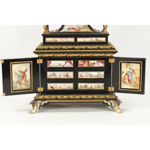 959 - A FINE AND RARE EARLY/MID 19TH CENTURY AUSTRIAN EBONISED, PRESSED BRASS MOUNTED AND VIENNESE ENAMELL... 