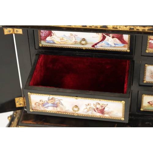 959 - A FINE AND RARE EARLY/MID 19TH CENTURY AUSTRIAN EBONISED, PRESSED BRASS MOUNTED AND VIENNESE ENAMELL... 