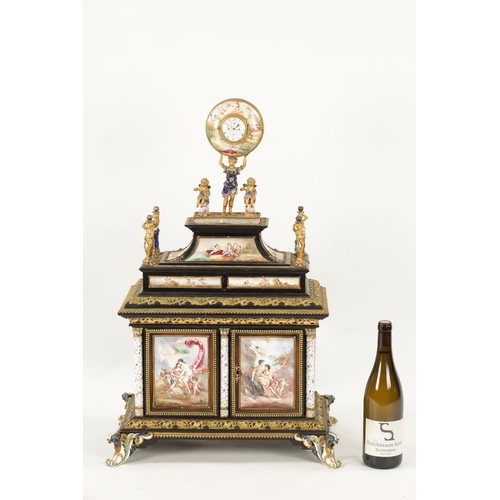 959 - A FINE AND RARE EARLY/MID 19TH CENTURY AUSTRIAN EBONISED, PRESSED BRASS MOUNTED AND VIENNESE ENAMELL... 