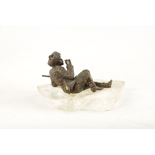 970 - A LATE 19TH CENTURY RUSSIAN BRONZE SCULPTURE ON A ROCK CRYSTAL BASE of a cossack smoking a pipe. (17... 