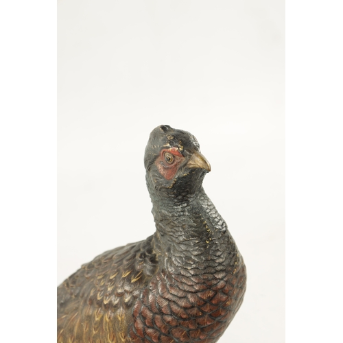 980 - FRANZ BERGMAN. A LATE 19TH CENTURY COLD PAINTED BRONZE SCULPTURE OF A PHEASANT bearing Bergman stamp... 