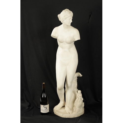 981 - A LARGE LATE 19TH CENTURY CARVED WHITE MARBLE SCULPTURE modelled as the Medici Venus, inscribed on t... 