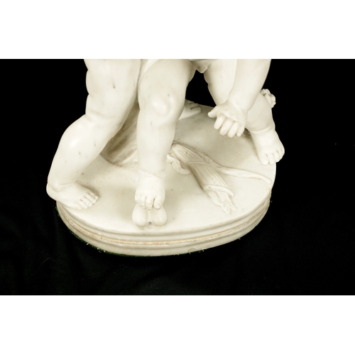 989 - A LATE 19TH CENTURY CARVED MARBLE GROUP OF TWO CHERUBS (46cm high)