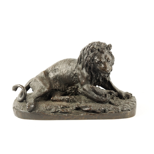 995 - CHRISTOPE FRATIN (1801 - 1864). A 19TH CENTURY BRONZE ANIMALIER GROUP depicting a Lion praying on a ... 