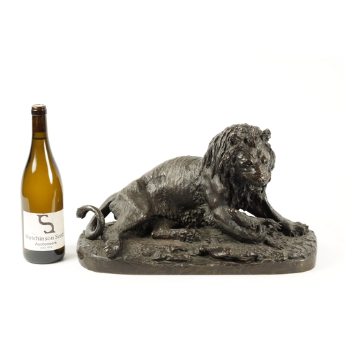 995 - CHRISTOPE FRATIN (1801 - 1864). A 19TH CENTURY BRONZE ANIMALIER GROUP depicting a Lion praying on a ... 